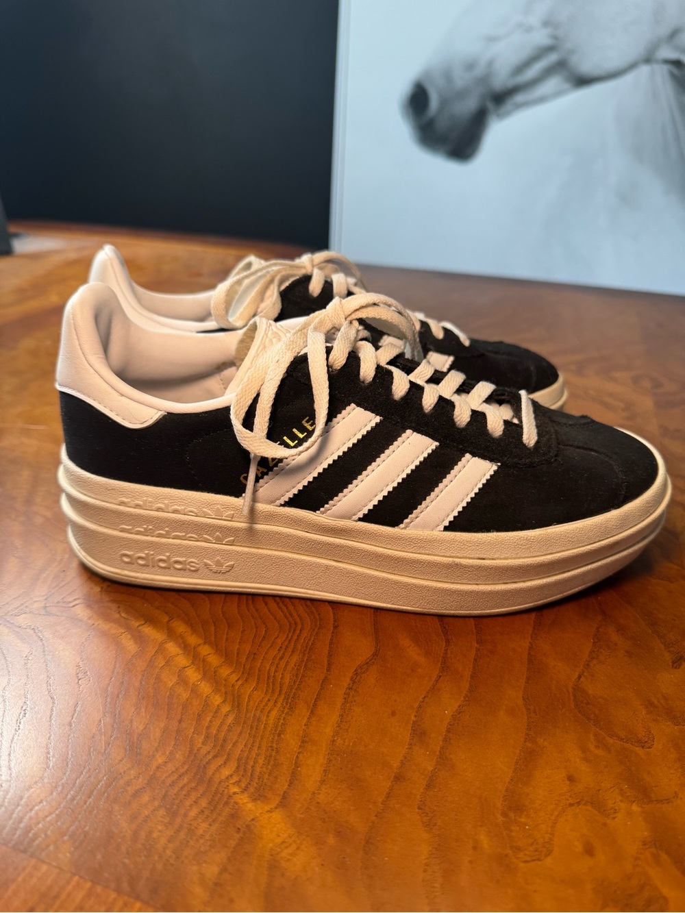Adidas Gazelle black and white lace up shoes size 6
